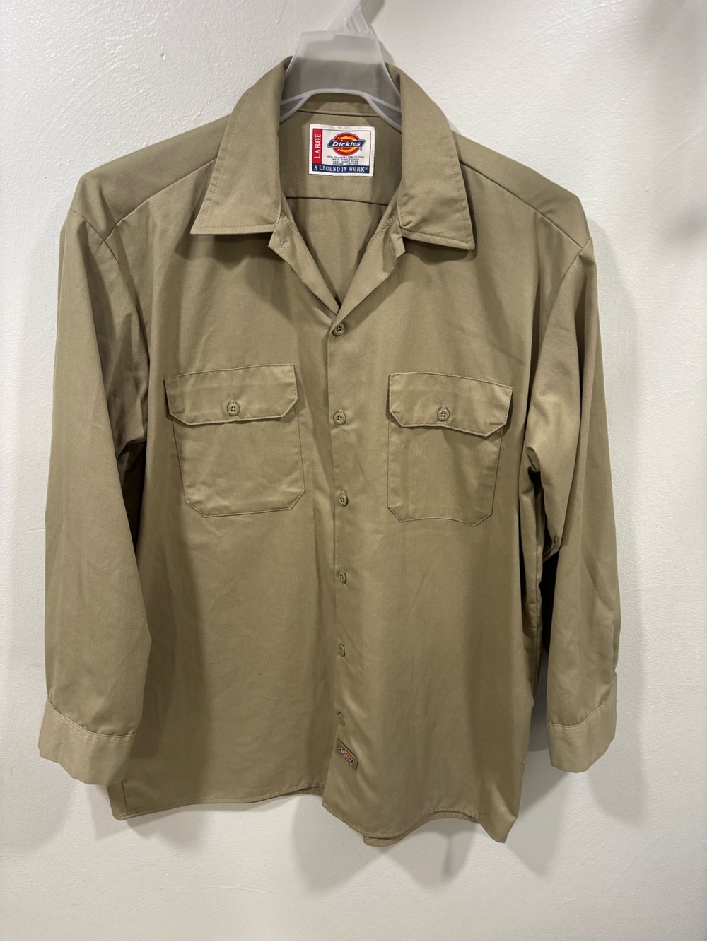 Dickies Khaki Work Shirt — Button-Up Long Sleeve